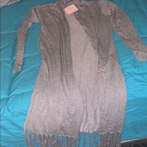 S grey Cardigan with fringe on the bottom